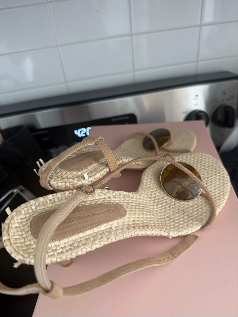 Christopher Esber Woven Sandals with Stone